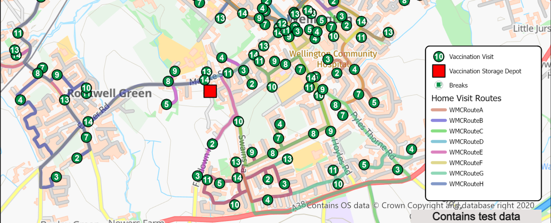 SCW-produced map with test data
