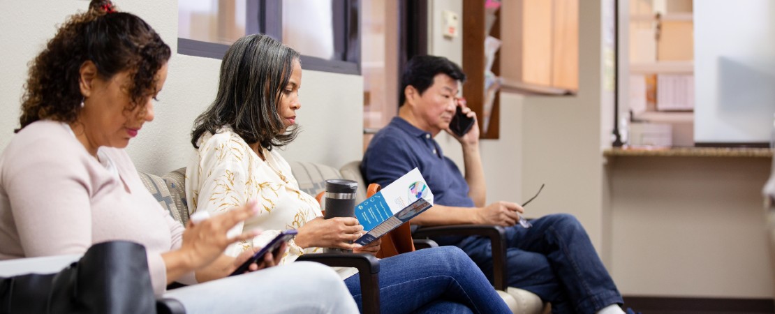 People waiting in a hospital waiting room