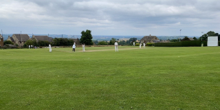 people playing cricket on a field