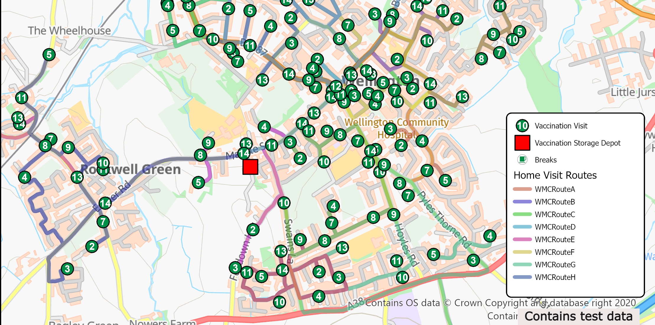 SCW-produced map with test data