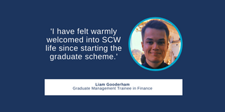 Quote card: 'I have felt warmly welcomed into SCW life since starting the graduate scheme.'