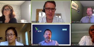 Screenshot of speakers at a webinar